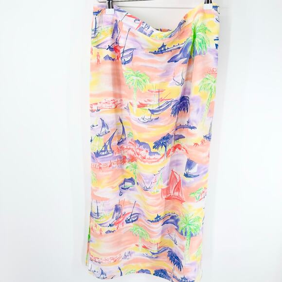 Bushwacker Dresses & Skirts - Vtg Bushwacker Brisas Island Watercolor Scenic Maxi Skirt Sz 12 Tropical Lined